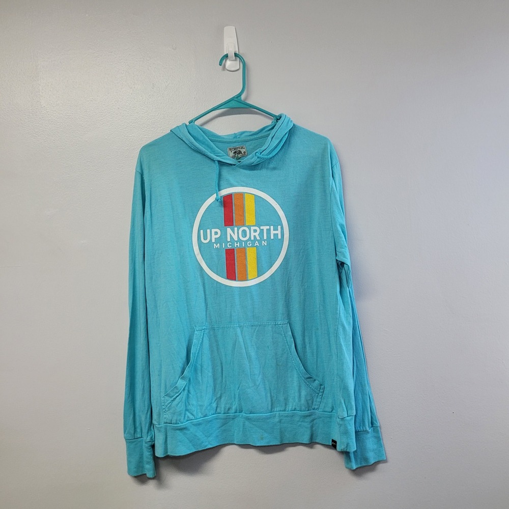 Techstyles Up North Michigan Long Sleeve Hoodie T-Shirt Blue Mens Medium